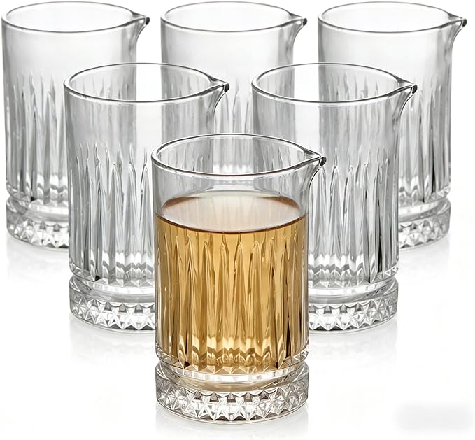 21oz Cocktail Mixing Glass Pitcher Set Drinking Glasses Cups Bar Mixing Glass - 6PCS Barware Glass Bartender Kit for Martini, Manhattan, Old Fashioned - Wedding Anniversary Birthday Gift for Home Bar