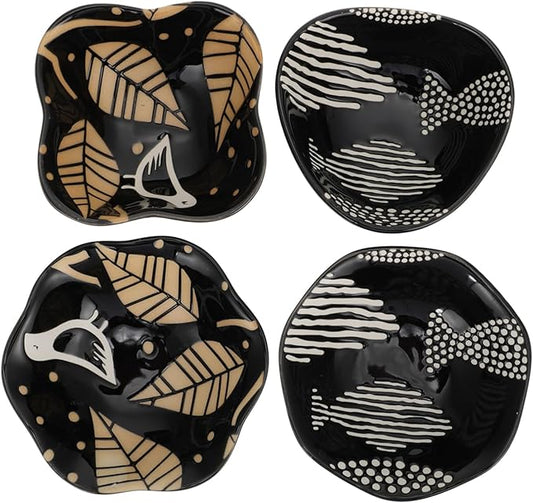 Ciieeo 4pcs Ceramic Dipping Plates Stylish Mustard Dishes for Sauces Fruits and Appetizers Elegant Design Charming Patterns for Parties and Everyday Use