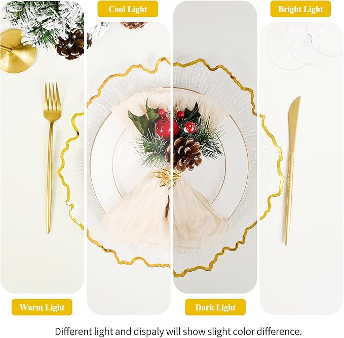 24 Pack Clear Charger Plates Bulk, 13" Plastic Reef Chargers for Dinner Plates, Round Charger Plate with Gold Rim Floral Reef Design for Dinner Wedding Party Table Setting Decoration