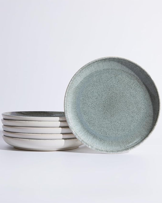 Ceramic Plates, 8.0 Inch Round Stoneware Salad Plates Use for Dessert, Salad, Appetizer, Microwave and Dishwasher Safe, Scratch Resistant Small Dinner Plate of 6