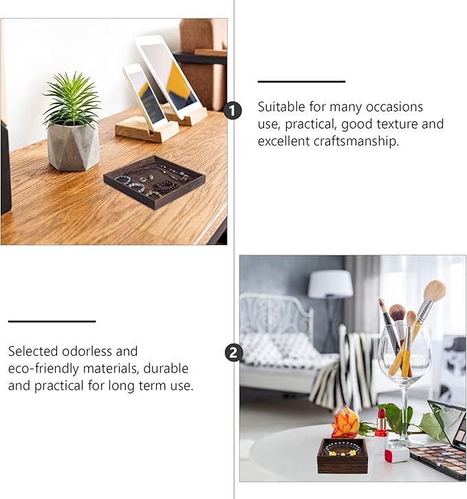 DOITOOL Wooden Jewelry Tray Set of Two Small Solid Wood Vanity Organizer Retro Jewelry Storage Holder for Desktop Decor