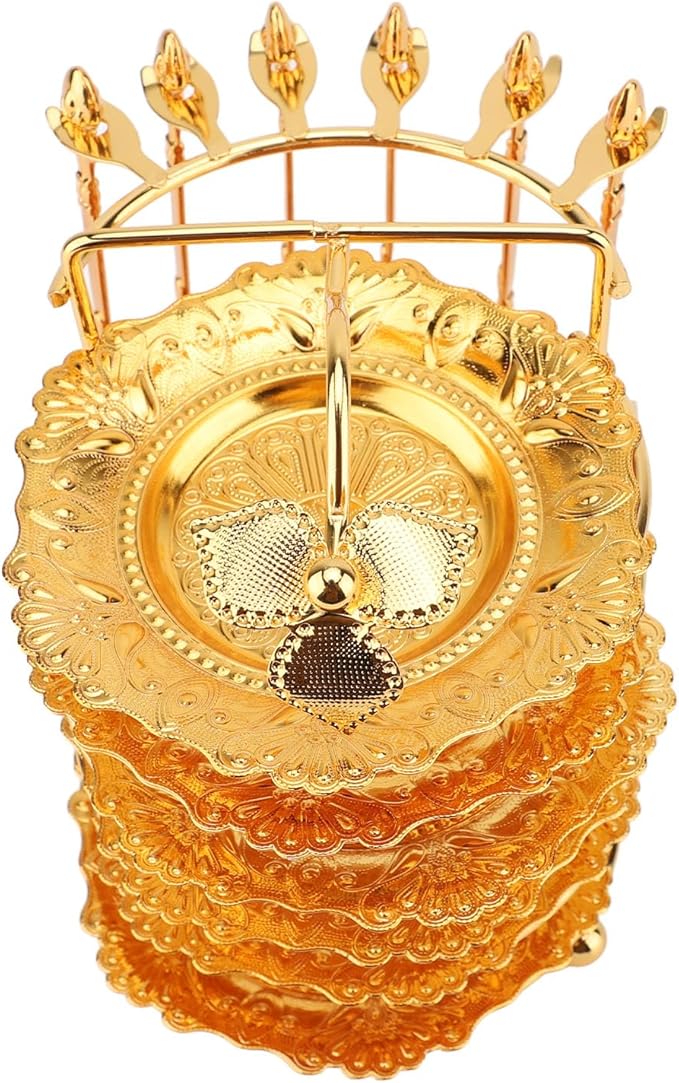 GLOGLOW European Style Food Plate, Zinc Alloy Serving Tray with Spoon for Steaks Pasta Fruits Snacks, Elegant Design for Parties and Gatherings (Gold)