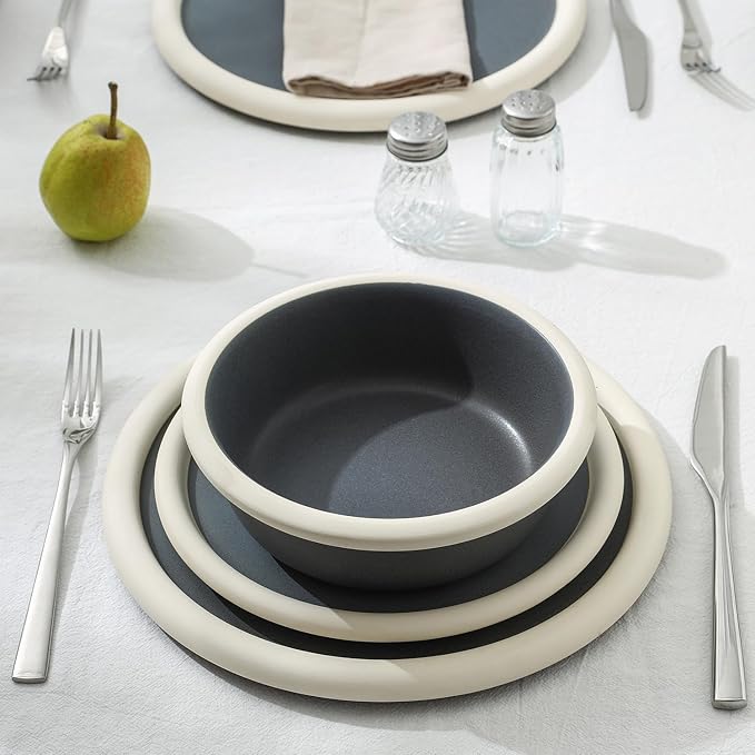 Stone Lain Capri 12-Piece Dinnerware Set Stoneware, Plates and Bowls Set, Microwave and Dishwasher Safe, Dish Set for 4, Grey