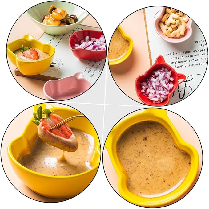 4 Pcs Ceramic Saucer Dish Food Tray Saucers Bowl Appetizer Plates Ceramic Dip Bowls Dipping Sauce Dish Bear Shaped Saucer Dish Seasoning Dipping Dish Tableware Ceramics Red Sushi