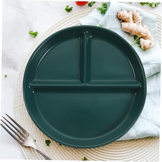 Divided Porcelain Plate with Three Compartments Round Ceramic Dish for Breakfast Steak and Fruit Simple Design for Home Decor and Daily Use