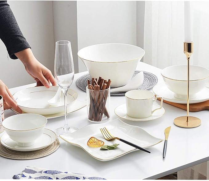 Stylish Dinner Plates,Ceramics Dinnerware Sets, 32 Pieces Bone China Dinner Combination Set Pure White Porcelain Cereals Bowls/Steak Plates for Wedding Gifts,