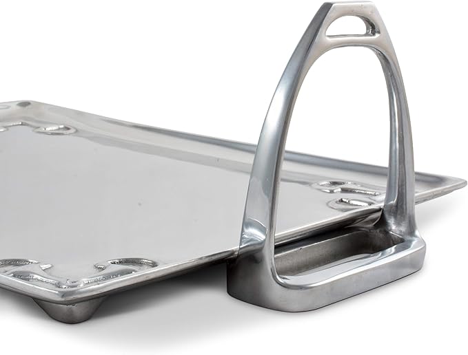 Arthur Court Horse Stirrup Metal Serving Tray for Serving Food, Snacks, Desserts Stackable Platter to Form Tier Cheese Stand - Silver Equestrian Style 12 inch x 17.5 inch