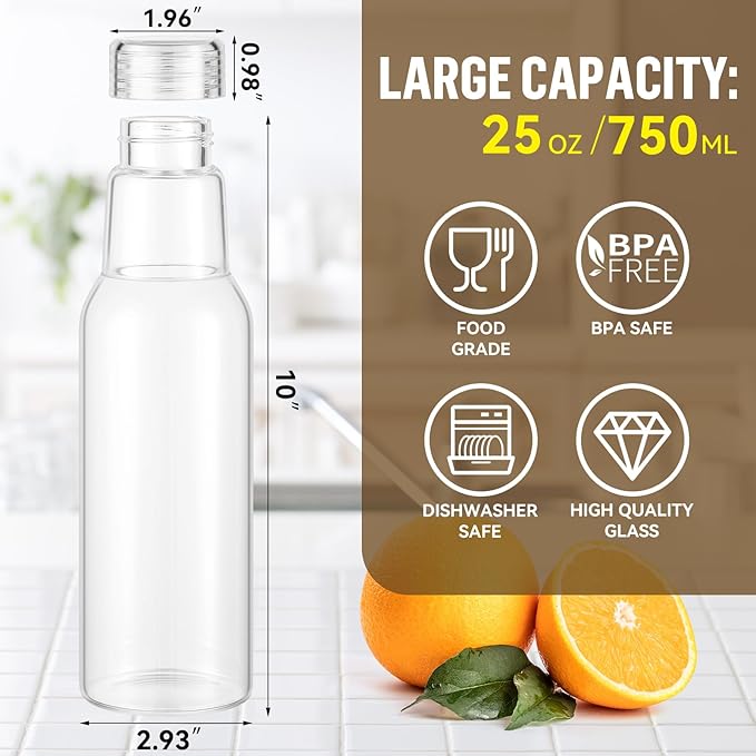 CWHHRN 25 Oz Glass Bottles with Lids, Glass Juice Bottles, Smoothies, Water, Milks, Beverage Storage, Clear Glass Jars for Pickles, Food Storage (1 Pack)