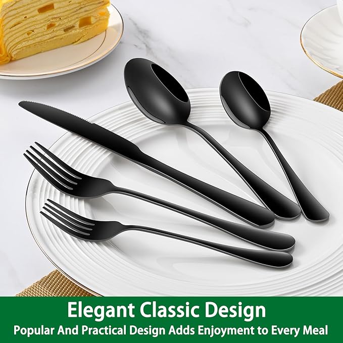 16-Piece 7.3 Inches Black Stainless Steel Dinner Spoons,Durable Soup Spoons,Black Table Spoon,Silverware Spoon