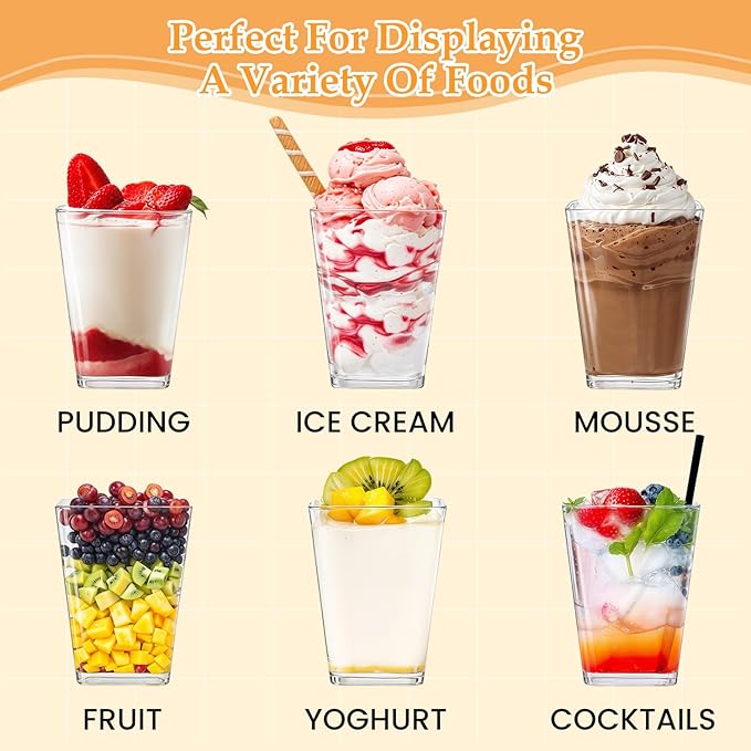 380 Pcs 5oz Clear Plastic Dessert Cups with Lids & Spoons – BPA-Free Appetizer & Parfait Cups for Pudding, Mousse, Jello, Yogurt – Includes 20 Bonus Forks