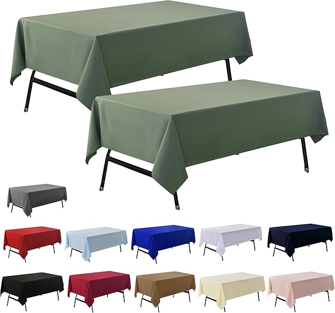 2-Pack 60x84 inch Sage Green Table Cloths, Solid Stain and Wrinkle Resistant Oblong Tablecloth, Premium Plain Weave Polyester Fabric Rectangle Table Linen Covers for Hotel, Banquet