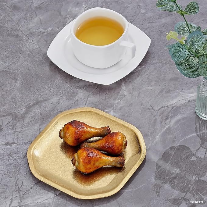 SANQIAHOME 5.9 * 5.9 inch square Appetizer Plates,thick stainless steel Dinner Plates, Pasta Dessert Plates for Sushi, Fruit oven/Dishwasher Safe, Set of 4,Gold