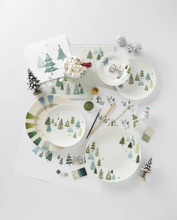 Lenox Dinnerware, Balsam Lane 12-Piece Dinnerware Set, Service For 4, Porcelain, Dishwasher & Microwave Safe, Plates & Bowls Sets, Christmas, Holiday Hosting, Home and Kitchen (White/Green, 12 Piece)