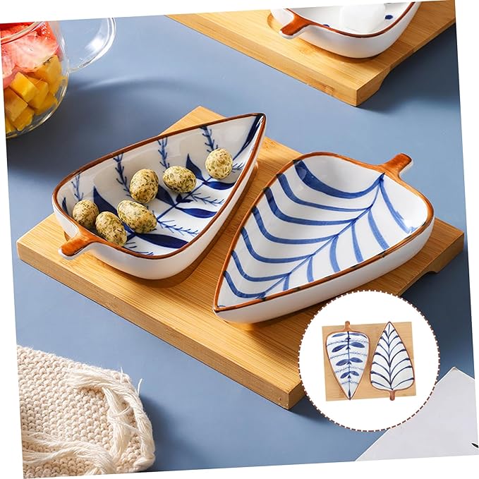 1 Set Ceramic Sauce Dish with Wood Tray Versatile Appetizer Plates for Snacks Fruits and Condiments for Parties Picnics and Home Use