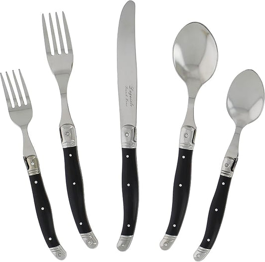 French Home Laguiole 20 Piece Flatware Set – Stainless Steel Flatware Set for 4 – Luxurious Black Onyx Utensil Set with Knives, Spoons and Forks