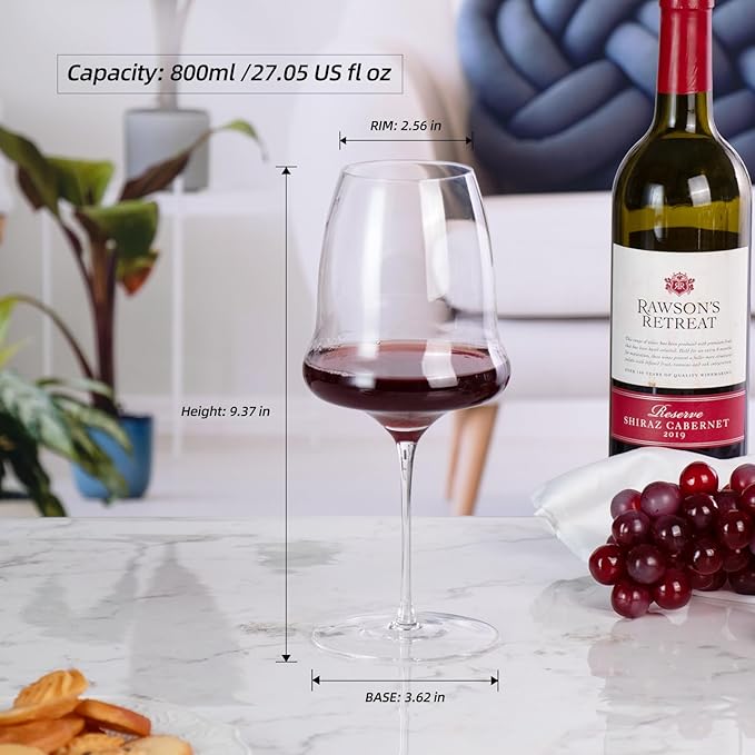 KAMMAK Wine Glasses Crystal Red and White Wine Glasses Set of 2, 27oz Hand Blown Large Glassware with Long Stem, Premium Glassware for Wine tasting, Birthday Gift, Party, Anniversary
