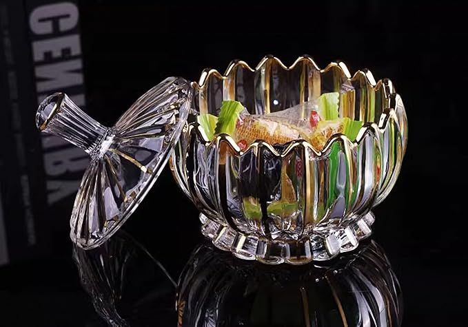 MAGCOLOR Hand Painted Gold Glass Candy Dish with Lid Crystal Candy Bowl, Nut Plate, Decorative Cover Bowl, Chocolate Dish, Crystal Decor Living Room & Dining Room Decor.