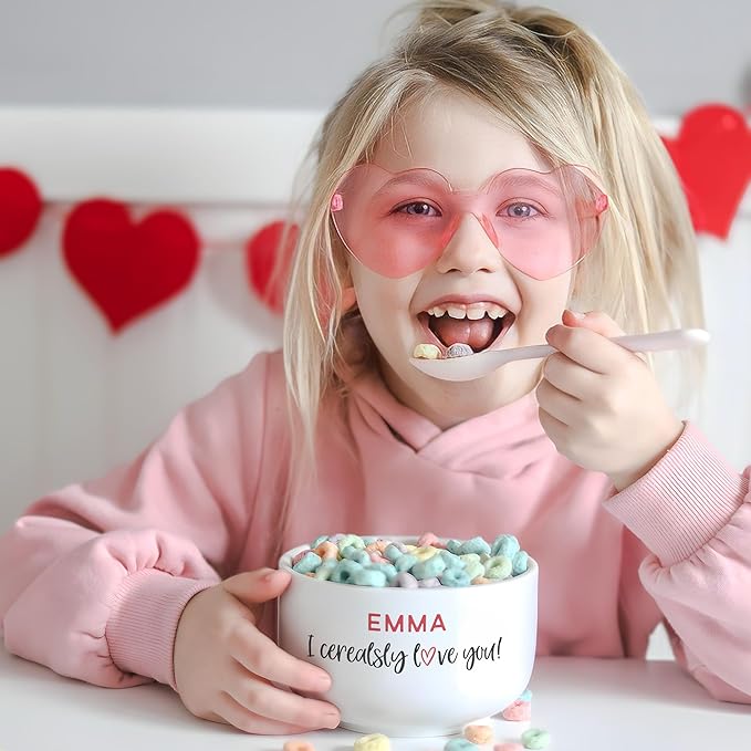 Personalization Universe Personalized 'I Cerealsly Love You' 14 oz. Romantic Valentine's Cereal Bowl - Heavyweight Stoneware, Chip-Resistant, Dishwasher & Microwave Safe Snack Bowl