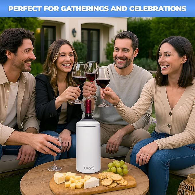 LUXYO Wine Bottle Chiller – Portable Insulated Champagne Cooler for 750ml Bottles, Stainless Steel Double Wall Bucket for Hosting, Gifts & Outdoor Use