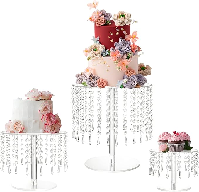 Acrylic Cake Stand, Round Crystal Cake Stands, Crystal Cake Holder Cupcakes Serving Plate for Wedding Birthday Party Table Decoration (Middle)