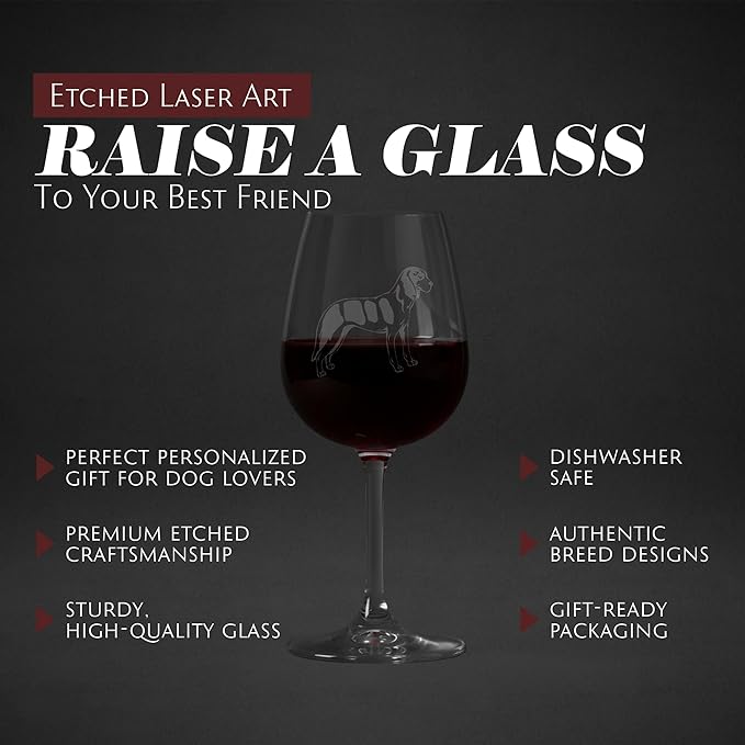 Etched Laser Art Grand Bleu de Gascogne Personalized Dog Themed Etched 12.75oz Wine Glass Custom Dog Breed Wine Glasses for Pet Lovers, Unique Birthday Gift for Men & Women, Personalized Gift