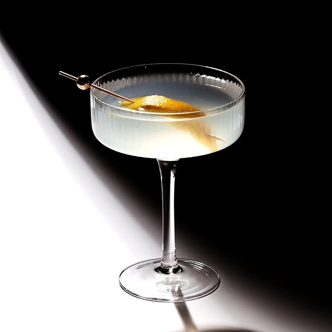 LEMONSODA Clear & Ribbed Martini Coupe Glasses - Classic Barware for Espresso Martini, Manhattan, Cosmopolitan – Handcrafted Luxury Glassware for Home Entertaining (Ribbed 9.5oz, Set of 6)