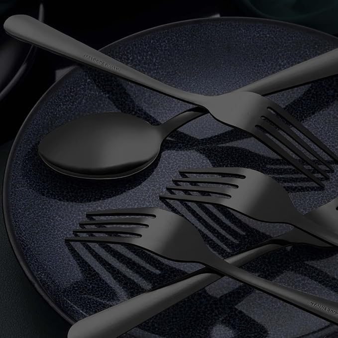 Unokit Dinner Spoons Set 24 Pieces (7.4 inch) - Stainless Steel silverware, Tablespoon, Silverware Spoons Only for Home, Kitchen or Restaurant - Mirror Polished, Dishwasher Safe, Black