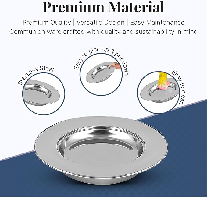 Communion Ware | Stainless Steel Bread Plate for Churches | Holy Stackable Bread and wafers Serving Plate | – Shiny (Silver) Finish