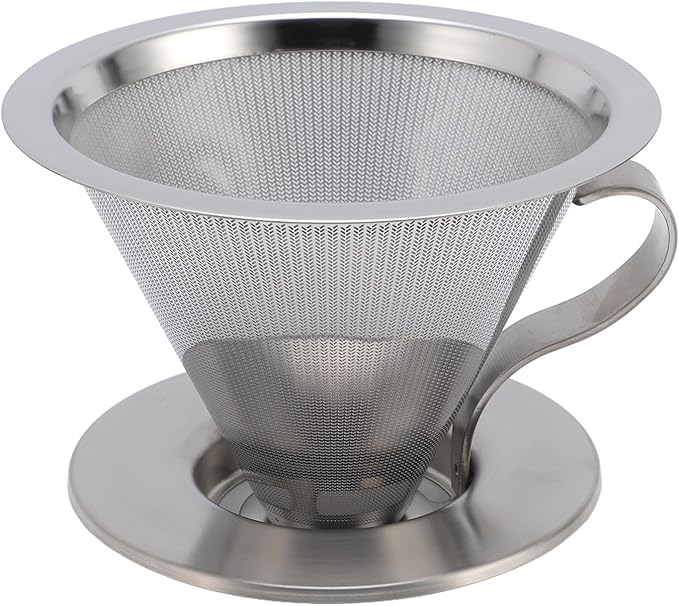 Pour Over Coffee Dripper, Stainless Steel Reusable Filter, Coffee Maker for 1-2Cups Brew, Double Mesh Design of Manual Reusable Cone Filter