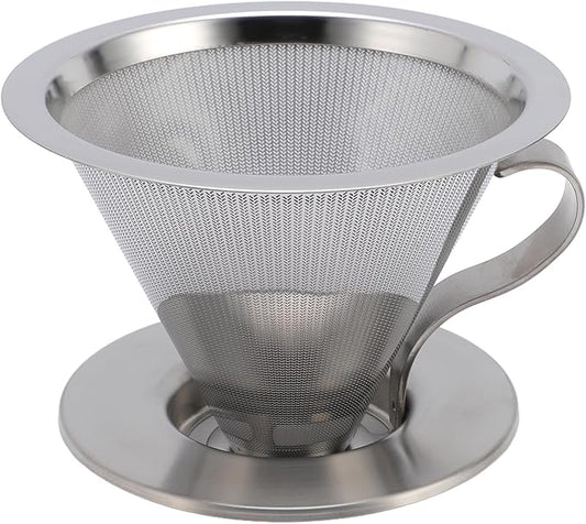 Pour Over Coffee Dripper, Stainless Steel Reusable Filter, Coffee Maker for 1-2Cups Brew, Double Mesh Design of Manual Reusable Cone Filter