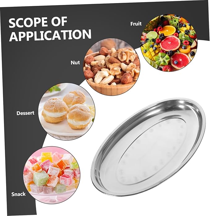 STOBAZA 1pc Stainless Steel Oval Snack Plate for Desserts Pastries and Appetizers Serving Tray for Home Dining Rooms Restaurants and Cafes