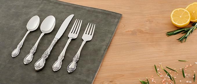 Oneida Silverware Set For 4, Louisiana 20-Piece Fine Flatware Set, Service For 4, 18/8 Stainless Steel, Silver, Mirror Finish, Knives Spoons and Forks, Dishwasher Safe, Tableware (Silver, 20 Pieces)