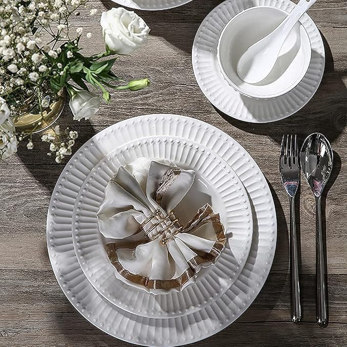 Porcelain Dinnerware Sets Plates and Bowls Sets 19 Pcs Dinnerware Sets, Porcelain Tableware Set with Plates and Bowls, White Ceramic Dinner Set, Microwave and Dishwasher Safe