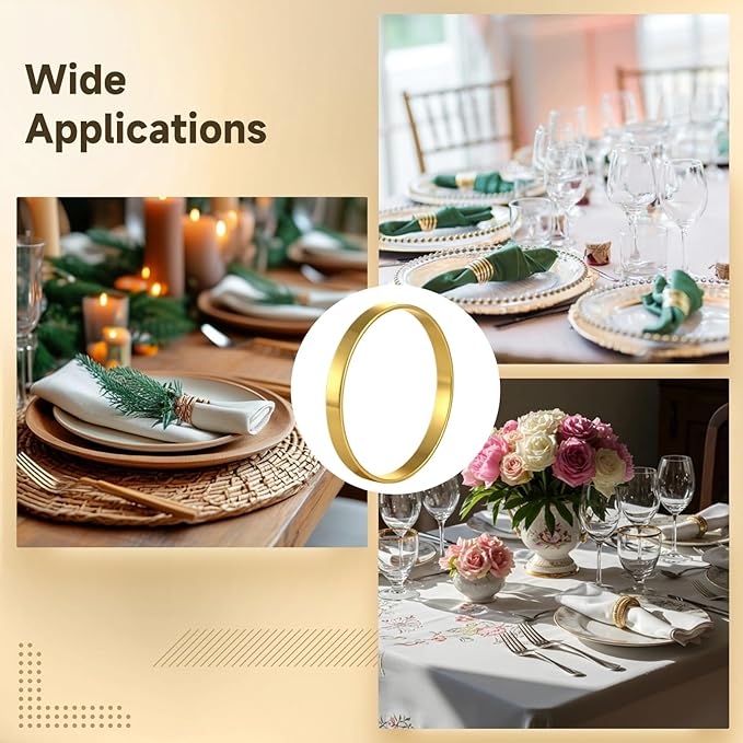 100 Pcs Gold Napkin Rings, 1.6 x 0.2 in Metal Napkin Holders for Table Settings, Modern Napkin Ring Buckles for Dinners, Weddings, Banquets, and Parties