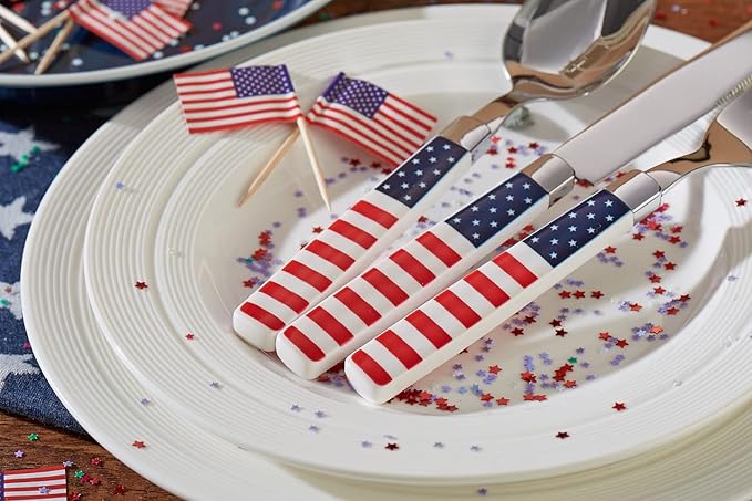 ANNOVA Silverware Set Stainless Steel Colorful Tableware Kitchen Flatware Set Utensils, Includes Dinner Knives, Forks, Spoons, Salad Forks & Dessert Spoons (US Flag, 20 Pieces)
