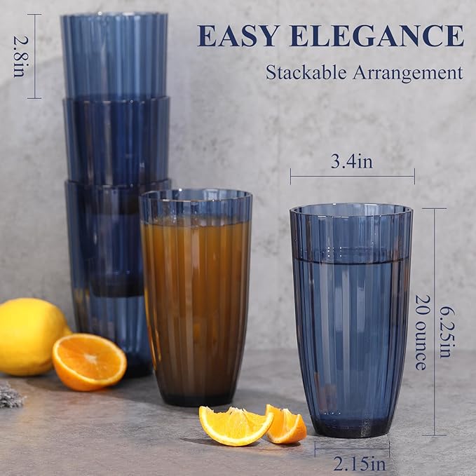 AKMQYM Acrylic Mixed Colors Highball Cups | Plastic Reusable Tumblers | 20oz (Set of 6) | Stackable | BPA-free Tumblers | Shatterproof | Top-rack Dishwasher Safe