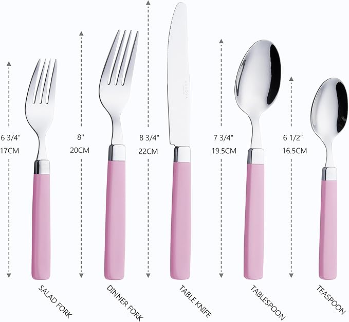 ANNOVA Silverware Set Stainless Steel Colorful Tableware Kitchen Flatware Set Utensils, Includes Dinner Knives, Forks, Spoons, Salad Forks & Dessert Spoons (Light Pink, 20 Pieces)