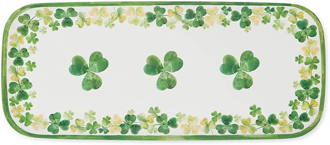 UPware Shamrock Melamine Serving Tray, 15 x 6.5 Inch Rectangular Serving Platter, BPA Free Food Tray for Party Entertaining