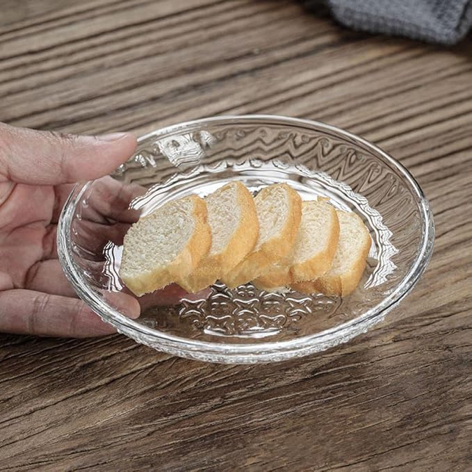 4pcs Glass Snack Plate, 5-Inch Dessert Plate, Appetizer Plate, Flower Embossed