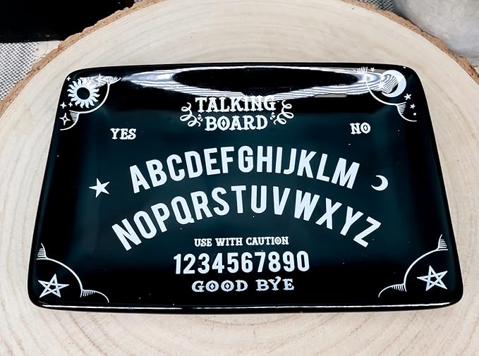 Ebros Gift Wicca Occult Paranormal Talking Board Ouija Planchette Gothic Rectangular Trinket Jewelry Dish Or Appetizer Plate Serveware Bone China Ceramic 6.5" by 4.5"