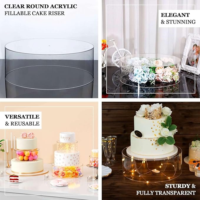 Efavormart 14" Round Clear Acrylic Cake Stand, Transparent Fillable Display Box, Pedestal Riser with Hollow Bottom