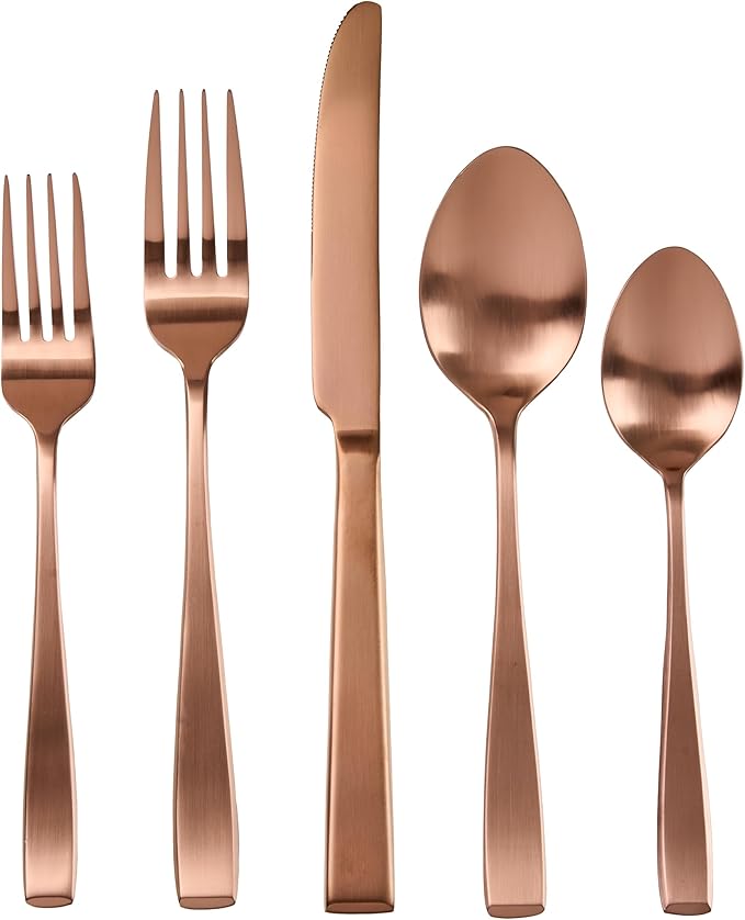 Godinger Flatware with 4 Dinner Forks, Salad Forks, Tablespoons, Teaspoons and Knifes, Copper 20 Piece Set