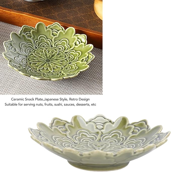 GLOGLOW Decorative Dish Vintage Japanese Snack Plate Ceramic Small Appetizer Plate for Nuts Fruits Sushi Condiments Desserts Tea Tray with Elegant Retro Design
