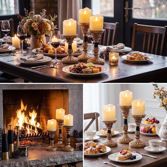 Resin Candle Holder Set of 3 - Christmas Home Pillar Candle Holder, Candles Rustic Wooden Farmhouse, Coffee Table Centerpiece, Suitable for Fireplace, Living Room, or Dining Table