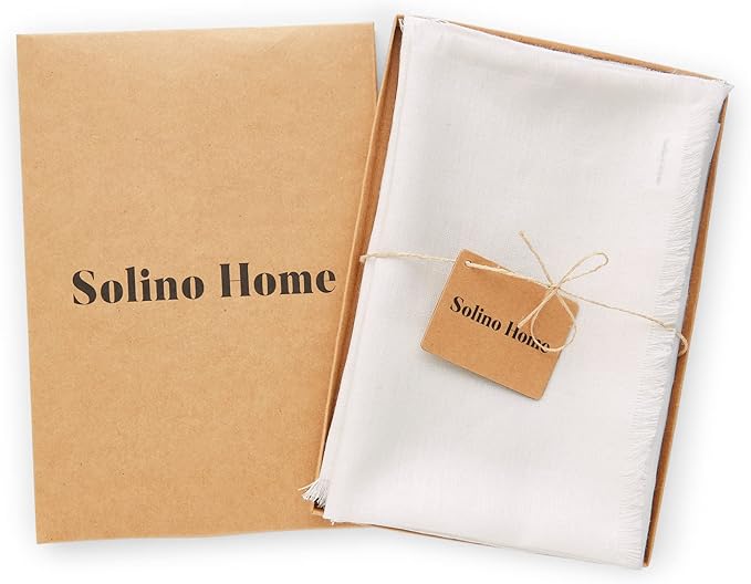 Solino Home White Linen Napkins Set of 4-100% Pure Linen Cloth Washable Dinner Napkins 20 x 20 Inch for Winter, Christmas, Holiday, New Year - Fringe