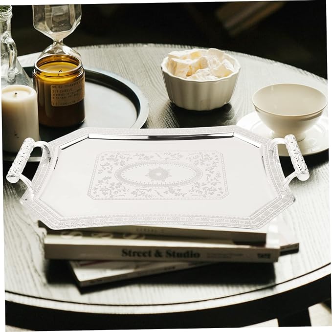 European Style Serving Tray with Handles 14.17X9.84X1.77In Vintage Snack Serving Platter Fruit Dish for Home Entertaining and Parties