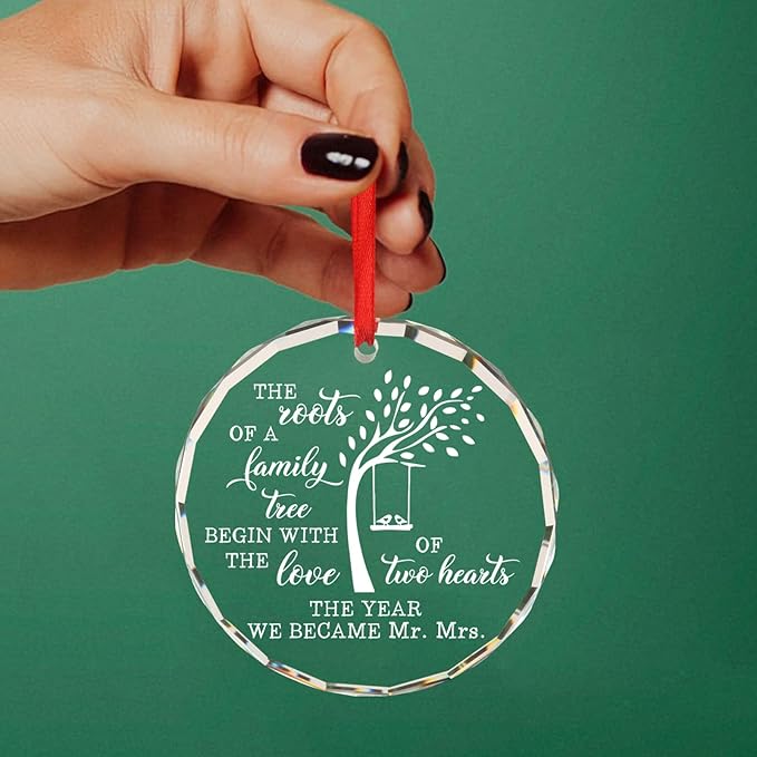 Wedding Gifts for Newlyweds Just Married Decorations Gifts for Newly Engaged Couples Mrs and Mrs Wedding Gift Bridal Shower Gift for Bride Christmas Tree Decoration Glass Round Ornament
