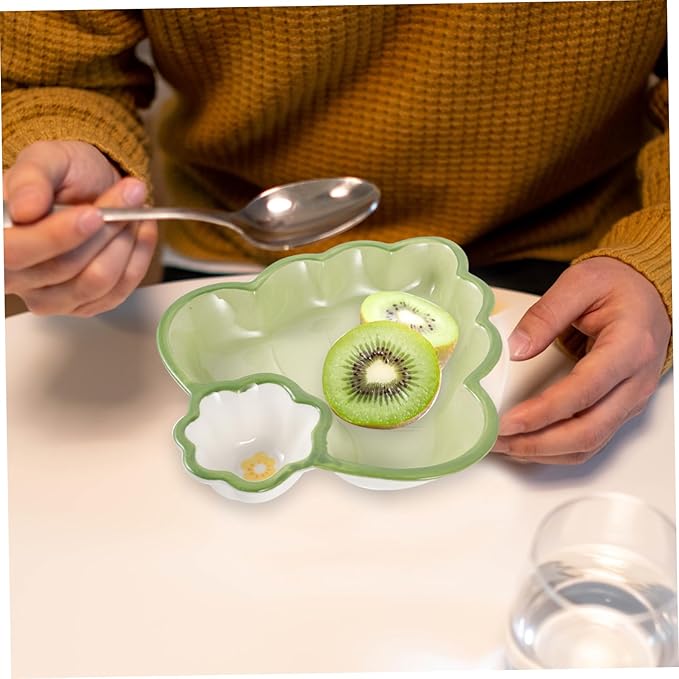 Ceramic Dumpling Plate with Sauce Compartment Cute Divided Serving Tray for Boys and Girls for Dipping Sauces Appetizers and Snacks for Home and Kitchen Use