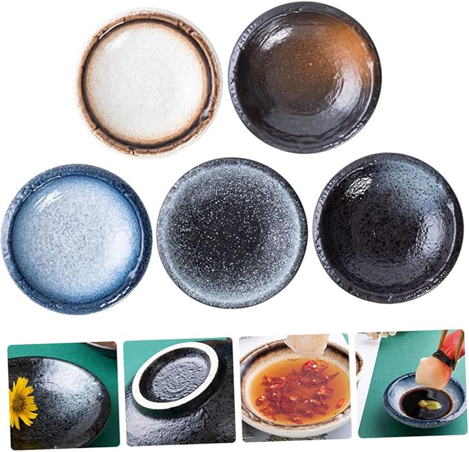 PRETYZOOM 5Pcs Ceramic Sauce Dishes Set Assorted Color Condiment Plates Small Seasoning Dishes for Appetizers Versatile for Dipping and Serving