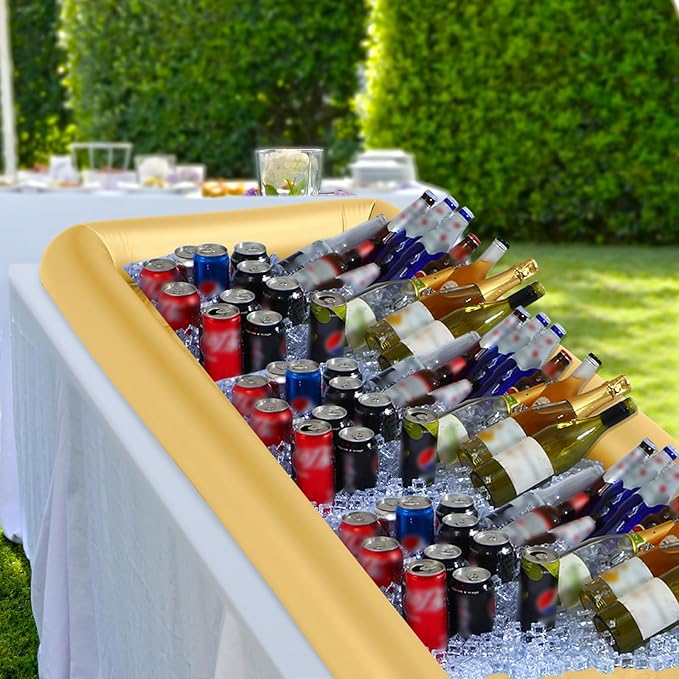 Large Inflatable Serving Bar 72 x 30 x 5'' Inflatable Ice Serving Buffet Bar Inflatable Cooler Ice Buffet Salad Serving Trays with Drain Plug for Pool Outdoor Party Picnic(Gold,1 Pack)